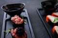 Gunkan and nigiri sushi set decorated with caviar Royalty Free Stock Photo