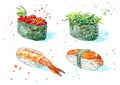 Gunkan, sushi and roll. Japanese cuisine.