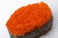 Gunkan sushi stuffed with red tobiko caviar. Royalty Free Stock Photo