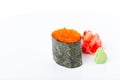 Gunkan sushi stuffed with red tobiko caviar. Royalty Free Stock Photo