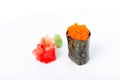 Gunkan sushi stuffed with red tobiko caviar. Royalty Free Stock Photo