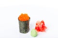 Gunkan sushi stuffed with red tobiko caviar. Royalty Free Stock Photo