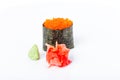 Gunkan sushi stuffed with red tobiko caviar. Royalty Free Stock Photo