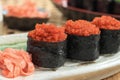 Gunkan Sushi with Tobiko, Flying Fish Roe Royalty Free Stock Photo