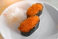 Gunkan sushi from tobiko flying fish roe