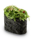 Gunkan sushi with wakame on white background. Isolated