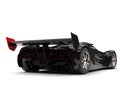 Gunmetal black racing super car with red details - tail view