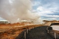 Gunnuhver Hot Springs spectacular landscape with steam. Iceland, Reykjanes