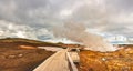 Gunnuhver Hot Springs spectacular landscape with steam. Iceland, Reykjanes