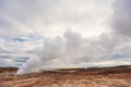 Gunnuhver Hot Springs spectacular landscape with steam. Iceland, Reykjanes