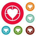 Gunpoint heart icons circle set vector