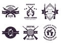 Guns, vintage logos with rifles, revolver, pistols