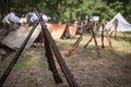 Guns from I Word War with a military camp Royalty Free Stock Photo