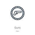 Guns icon. Thin linear guns outline icon isolated on white background from signs collection. Line vector sign, symbol for web and Royalty Free Stock Photo