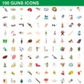 100 guns icons set, cartoon style Royalty Free Stock Photo