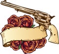 Guns and roses with banner illustration Royalty Free Stock Photo