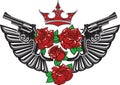 Guns, steel wings, red roses and crown. Royalty Free Stock Photo