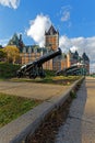 Guns on Terrasse Dufferin and Chateau Frontenac Royalty Free Stock Photo