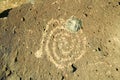 Gunshot wound to Native American petroglyph at Petroglyph National Monument, outside Albuquerque, New Mexico Royalty Free Stock Photo