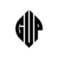GUP circle letter logo design with circle and ellipse shape. GUP ellipse letters with typographic style. The three initials form a