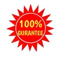 100 percentage gurantee web icon 3d. An isolated label, sticker or icon graphic in red star with golden letters.