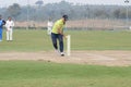Gurgaon India Ã¢â¬â March 3 2019 : Full length of cricketer playing on field during sunny day, Cricketer on the field in action