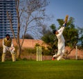 Gurgaon India Ã¢â¬â March 3 2019 : Full length of cricketer playing on field during sunny day