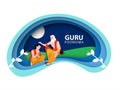 Guru Purnima concept, of paper cutout pattern, illustration of full moon night