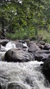  Gush of water goes down . It adds colour to the nature .