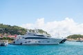 Gustavia, st.barts - January 25, 2016: yachts anchored at sea pier on tropical beach. Yachting, luxury travel on yacht. Summer vac