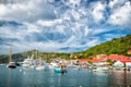 Gustavia, st.barts - November 25, 2015: boats in yacht club or port in tropical harbor. Yachting and sailing. Luxury travel on yac Royalty Free Stock Photo