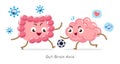 Gut-brain axis . Cartoon character of human brain and intestine . Concept about prebiotics and probiotics relate with brain Royalty Free Stock Photo