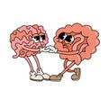 Gut-brain connection isolated concept. Groovy friendly organs characters. Health of the brain and the gut are