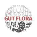 Gut flora banner. Line icons set. Vector signs