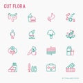 Gut flora thin line icons set
