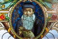 Stained glass mural of Johannes Gutenberg Royalty Free Stock Photo