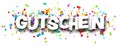 Gutschein sign over cut ribbon confetti background