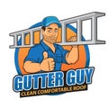 Gutter Cleaning Logo Mascot Design. Gutter Guy Man Royalty Free Stock Photo