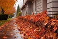 gutter filled with autumn leaves causing an overflow