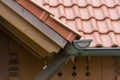 Gutter made of copper sheet. Gutter construction with downpipe Royalty Free Stock Photo