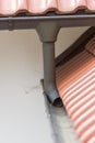 Gutter made of copper sheet. Gutter construction with downpipe Royalty Free Stock Photo