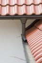 Gutter made of copper sheet. Gutter construction with downpipe Royalty Free Stock Photo