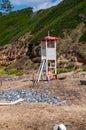 Sardinia. Arbus. Costa Verde, Green Coast, touristic district. Beach of Gutturu de Flumini. Lifeguard watch tower