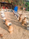 Guwahati, India - March 19, 2020: Street side pottery with artistic design and creative shapes.