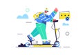 A guy with a backpack rides an electric scooter Royalty Free Stock Photo