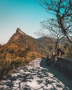 A guy with a backpack watching Christ the Redemeer in Rio de Janeiro over Tijuca National Forest Par Royalty Free Stock Photo