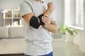 Guy with bandage on elbow have injury Royalty Free Stock Photo