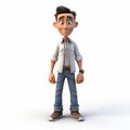 Youthful Hispanicore Cartoon Character In Blue Jeans And Blue Shirt