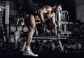 Guy bodybuilder with dumbbell Royalty Free Stock Photo