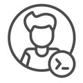 Guy, command line in circle, backend developer line icon, ui concept, programmer vector sign on white background Royalty Free Stock Photo